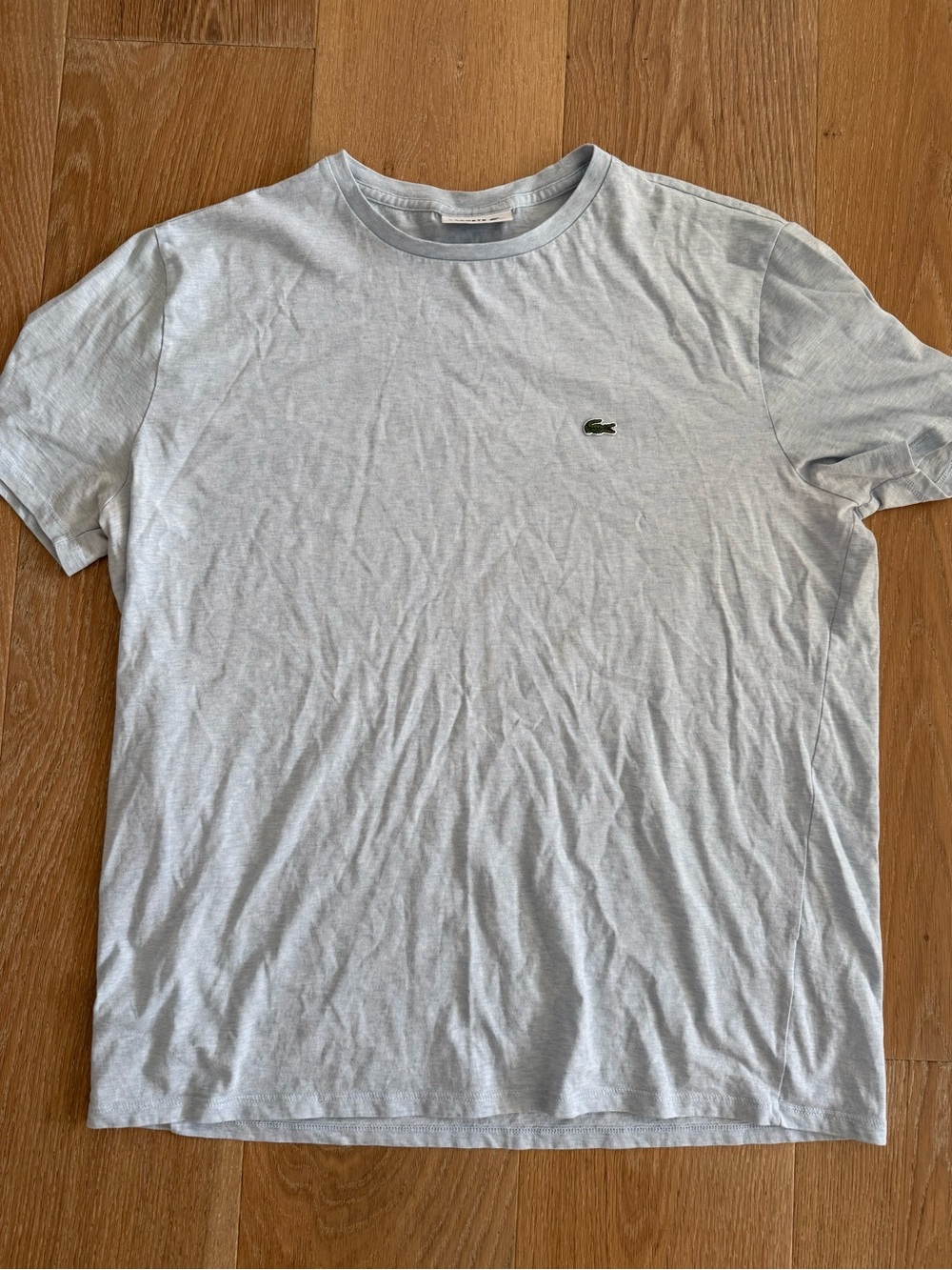 Lacoste Men's Heathered Blue Crewneck Tee with Green Crocodile Logo
